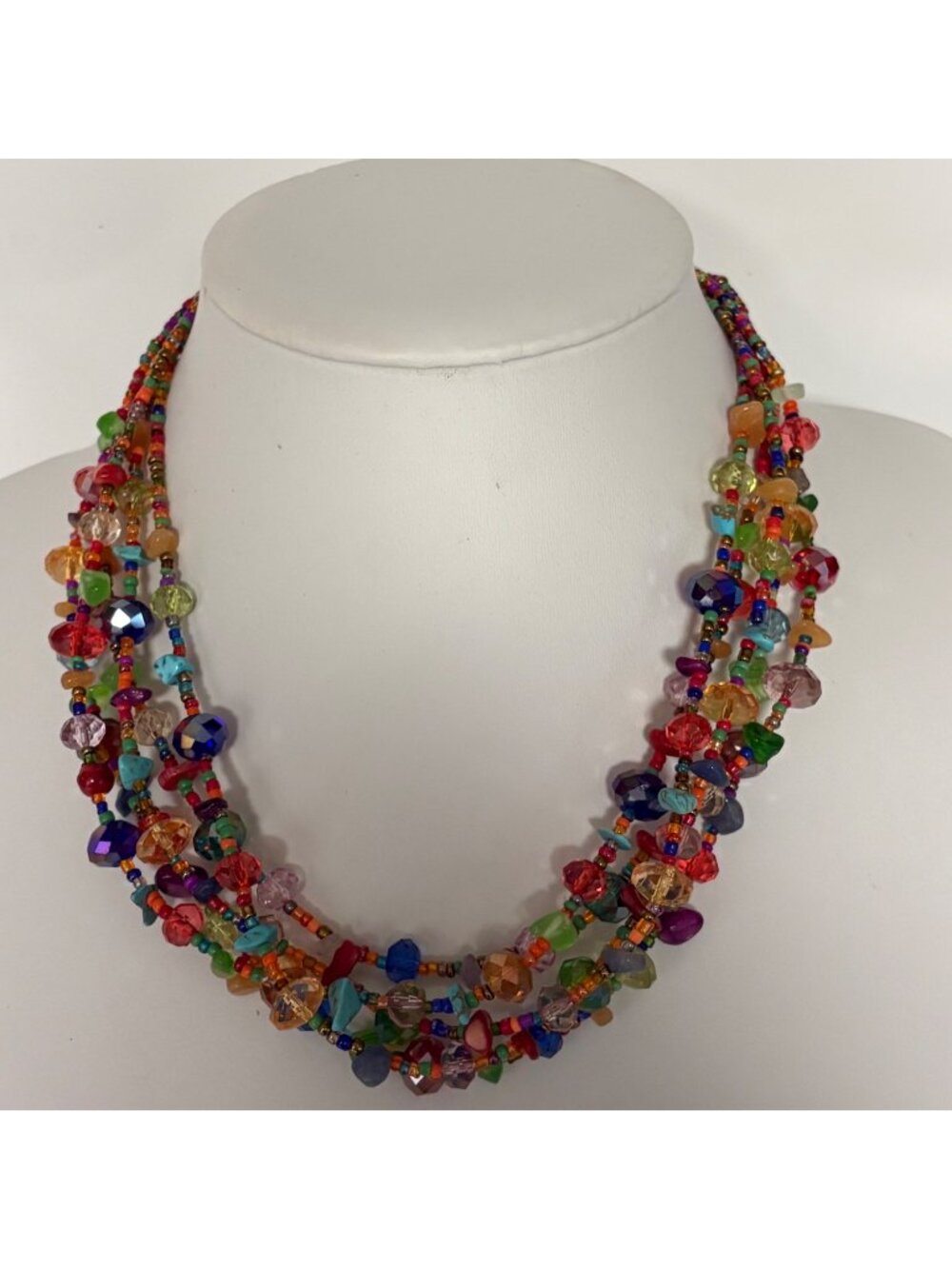 Handcrafted Multicolor Beaded Statement Necklace Adjustable 16-19 inch